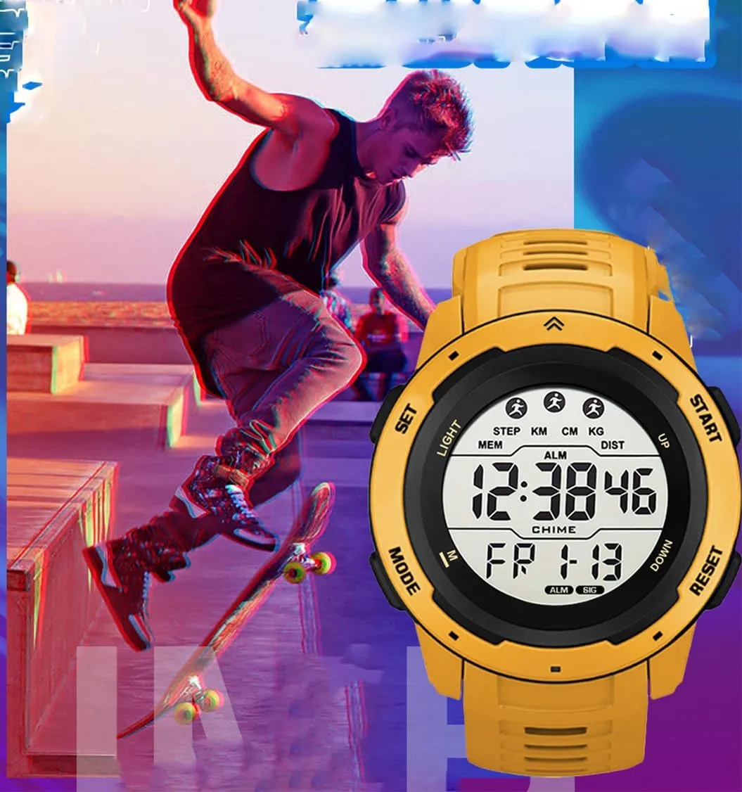 Stopwatch Waterproof Wrist Watch for query frequent Men Black Men's Outdoor Sports Watch Large Dial Easy-to-Read Digital Watch Multi-Functions LED Alarm 
