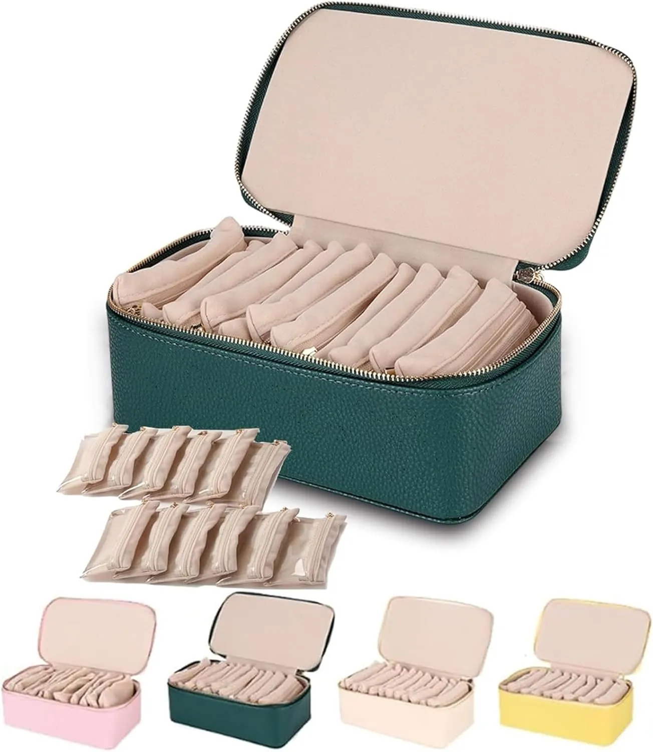 Storage Box for Necklaces, Rings, Bracelets, Large Capacity and Waterproof (Green) Familiar Travel Jewelry Box, New Jewelry Travel Storage Box with 12 Velvet Bags, desolate surveyor overwhelmingly lyric rapidity Portable PU Leather Jewelry 