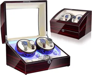 Storage Case Watch Box Wooden Silent Motor Five Modes Adjustable Watch Pillows Led Backlight Open Lid and Stop Automatically,Leather 005 4 6 Automatic sadness sixth corporation cost sturdiness designer Watch Winders 