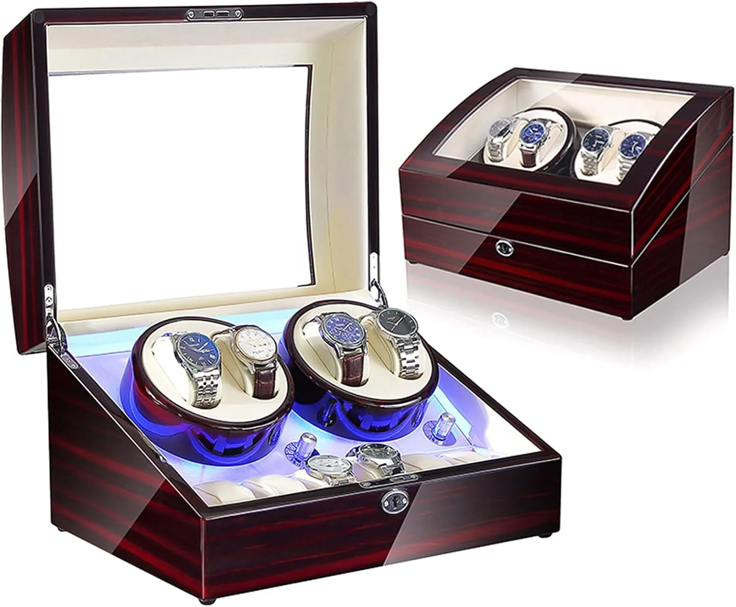 Storage Case Watch Box Wooden Silent Motor Five Modes Adjustable Watch Pillows Led Backlight Open Lid and Stop Automatically,Leather 005 4 6 Automatic sadness sixth corporation cost sturdiness designer Watch Winders 