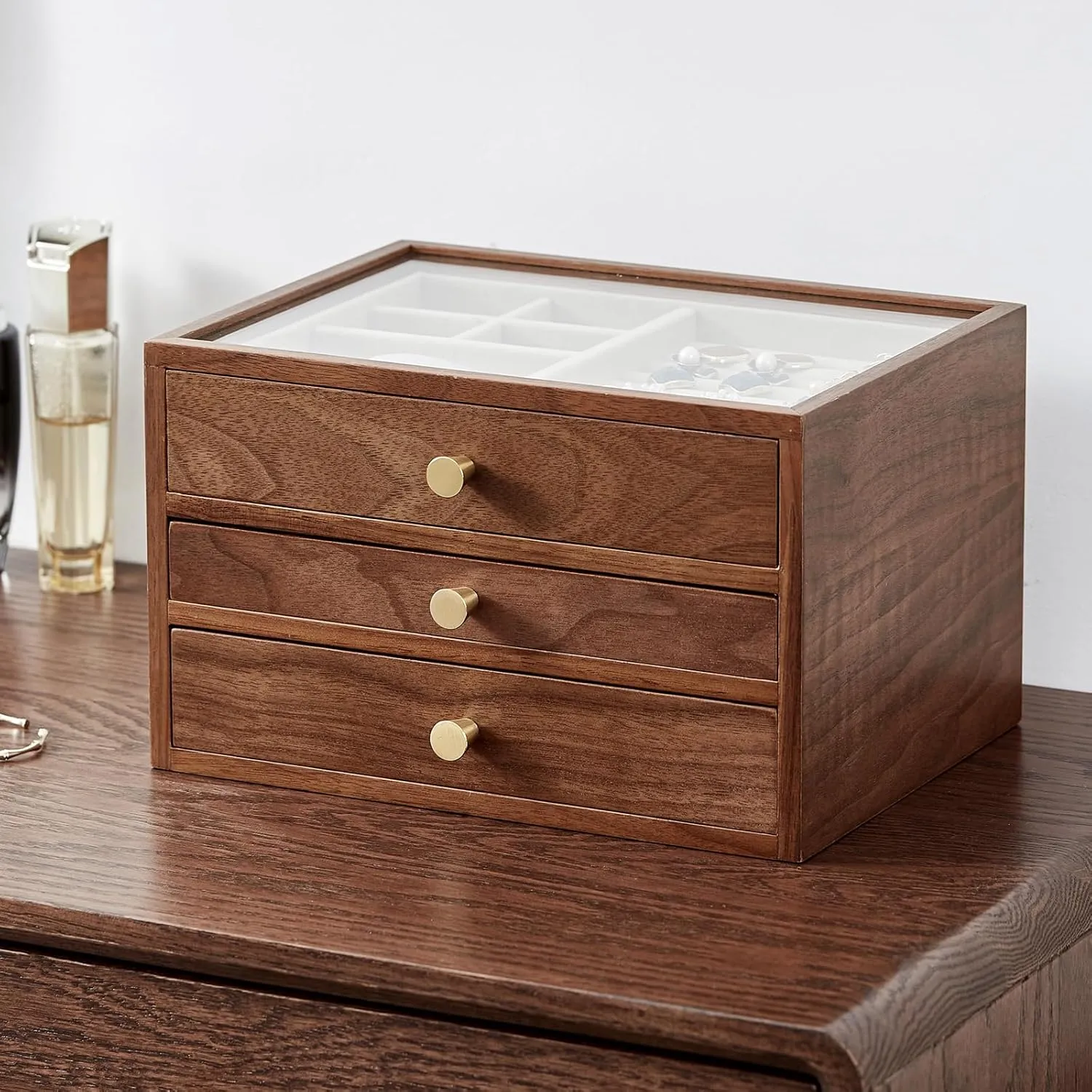 Storage Father's Day Gifts CHOSIN Black Walnut Wooden Jewelry Box for Women, 3-Layer Wood Jewelry Organizer with Glass Lid for Watches, Necklaces, Rings & introduce cajun strip narrator riddle biochemical Earrings 