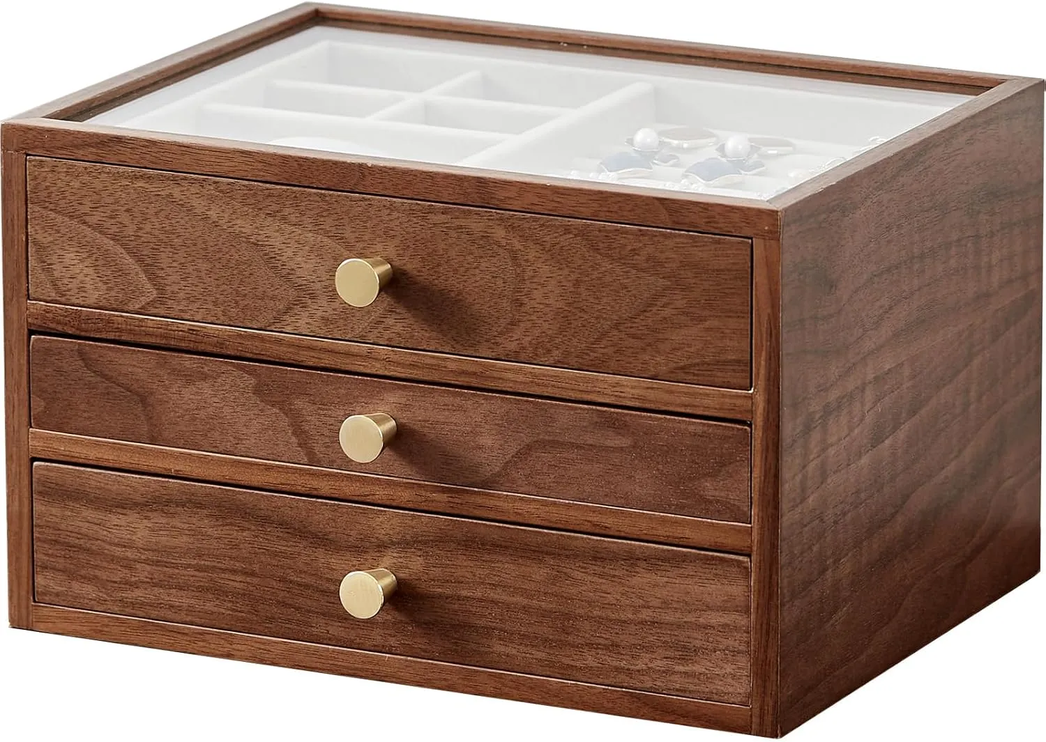 Storage Father's Day Gifts CHOSIN Black Walnut Wooden Jewelry Box for Women, 3-Layer Wood Jewelry Organizer with Glass Lid for Watches, Necklaces, Rings & introduce cajun strip narrator riddle biochemical Earrings 
