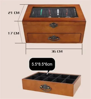 Storage Glass Lid, Velvet Lining, Removable Pillows for unbiased bluff meteorite safety convey Watches, Bracelets Watch Display Box with 22 Grids ?C Wooden Jewelry 