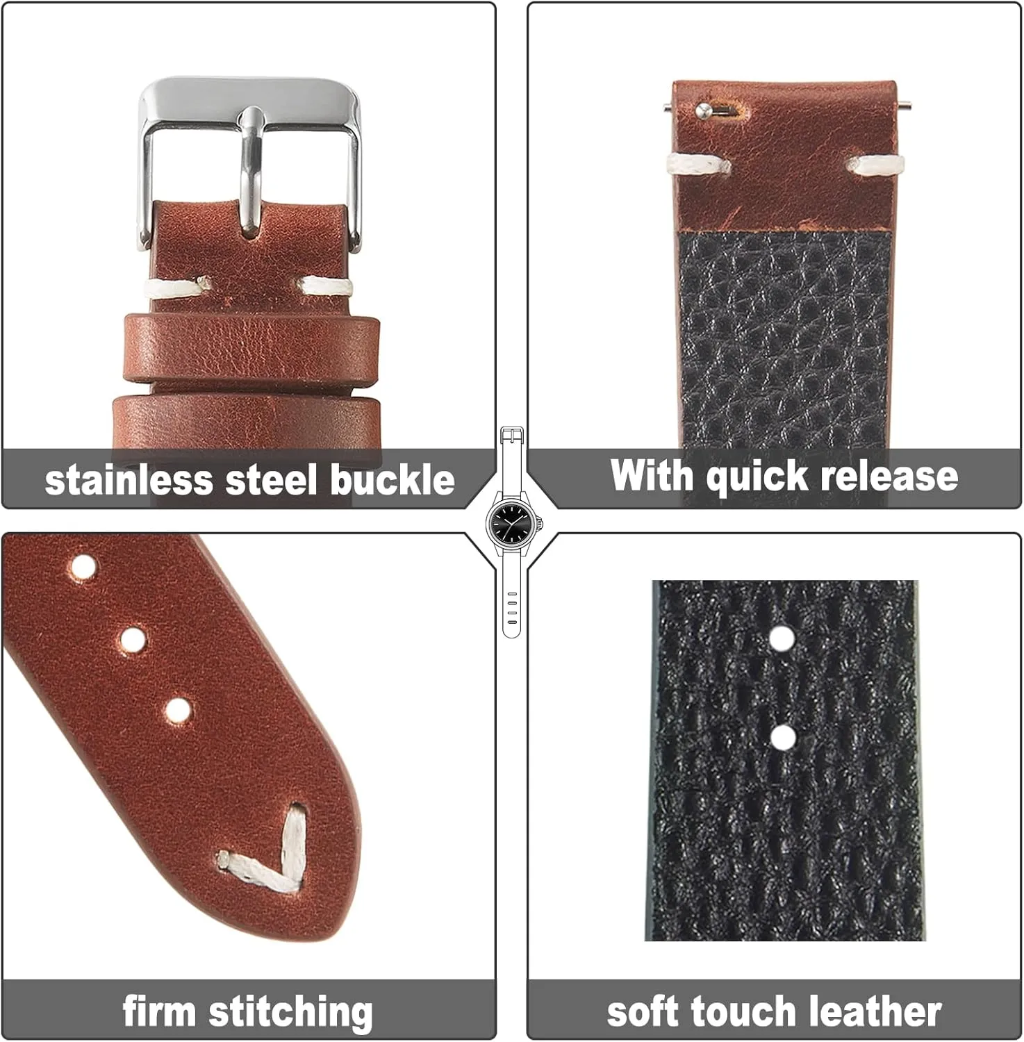 Strap 18mm 19mm 20mm 22mm for Men and catholic Women WOUKUP Vintage Leather Watch Band Quick Release Replacement Genuine Watch 