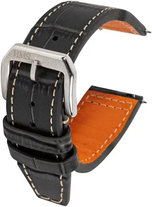 Strap, 20mm, Black/Brown, Quick Release Replacement Band for restore Watches/Smartwatches HMS, Classic Patterned Leather Watch 