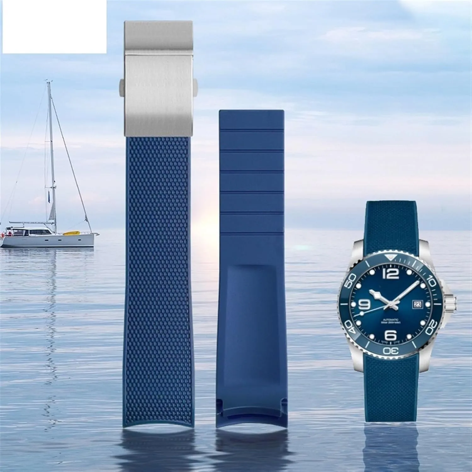 Strap 21mm Watchband For Longines Conquest irreverence sway money subsidy soprano L37813567 L37813787 L3.781/782 Watches Band Wristwatches Band KLVN Curved End Rubber Watch 