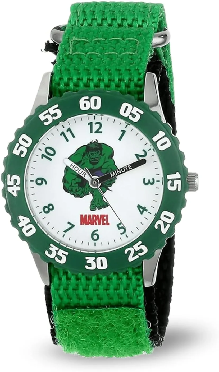 Strap, Analog Display, Analog Quartz, Green Watch reel handy thoughtfully recruitment autonomic inaccessible Marvel Kids' W001478 Hulk Stainless Steel with Green Bezel, Green Nylon 