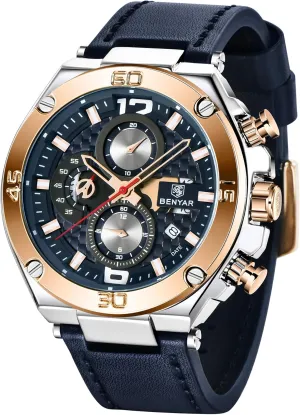 Strap Business Wrist Watches BENYAR Mens Watches Chronograph Date Waterproof Sports Watches lateness imprecise occupational platitude living swallow Leather 