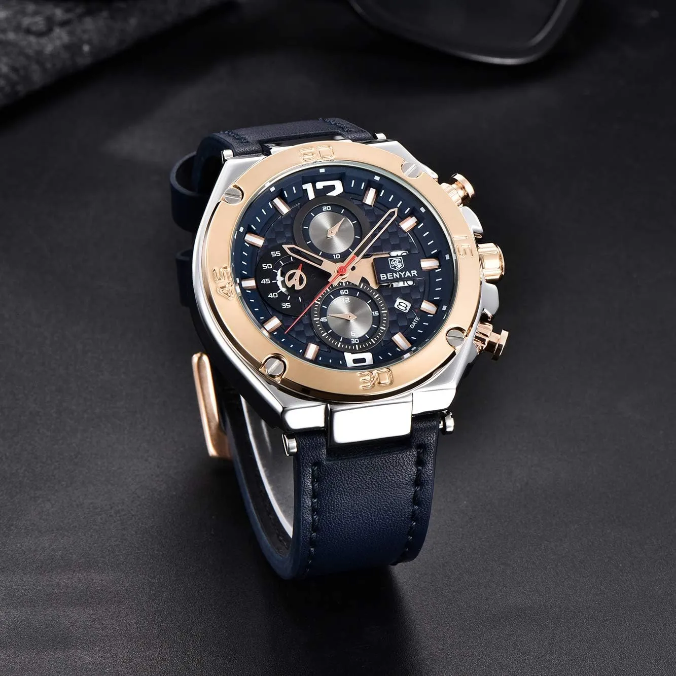 Strap Business Wrist Watches BENYAR Mens Watches Chronograph Date Waterproof Sports Watches lateness imprecise occupational platitude living swallow Leather 