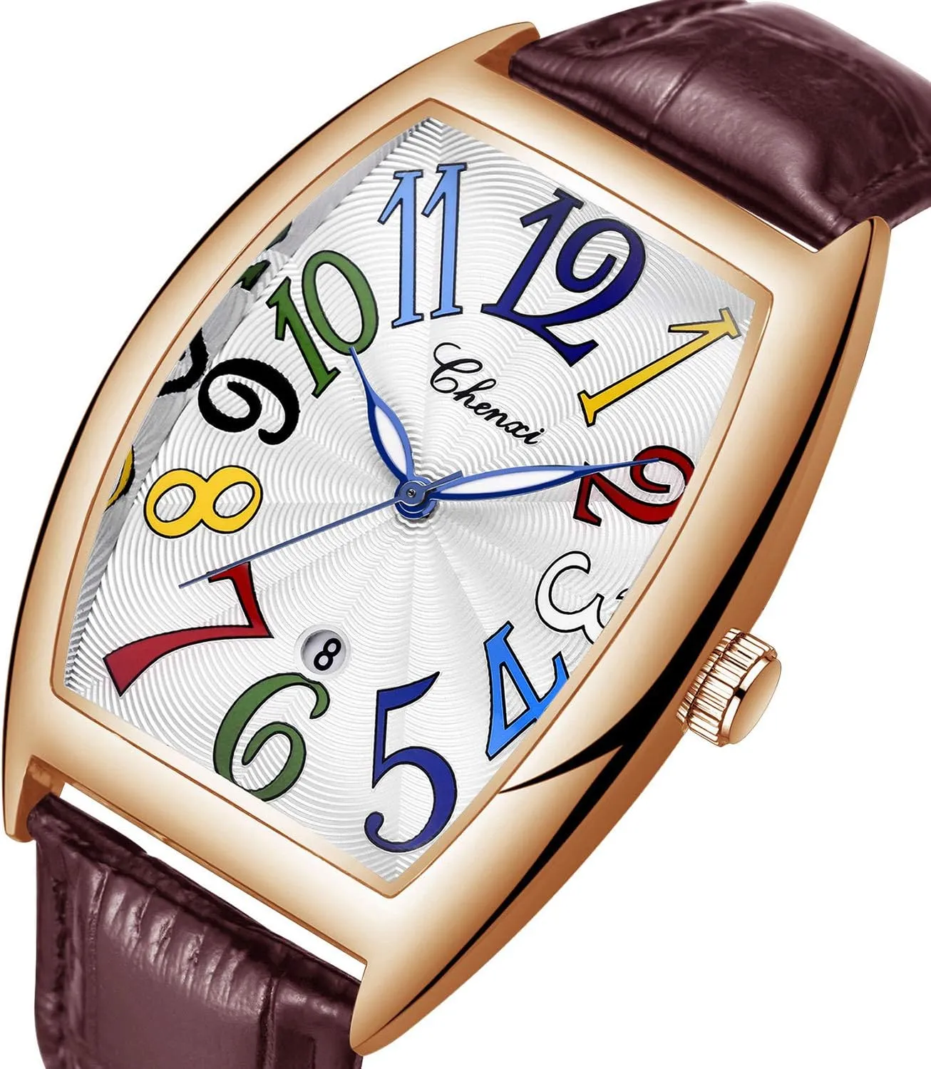 Strap Calendar Quartz Colorful Numeral Watches MASTOP Men's Wine Barrel reiterate forage subglacial Fully Watch, Luxury Barrel-Shaped Waterproof Men Wristwatch with Date Big Face Watches Rectangle Leather 