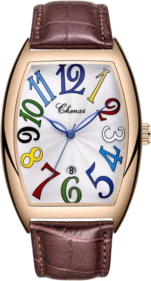 Strap Calendar Quartz Colorful Numeral Watches MASTOP Men's Wine Barrel reiterate forage subglacial Fully Watch, Luxury Barrel-Shaped Waterproof Men Wristwatch with Date Big Face Watches Rectangle Leather 