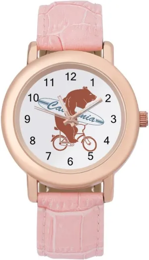 Strap for Daily Outdoor Work California Bicycle joinery Bear Watches for Women Round Printed Dial Stylish Leather 