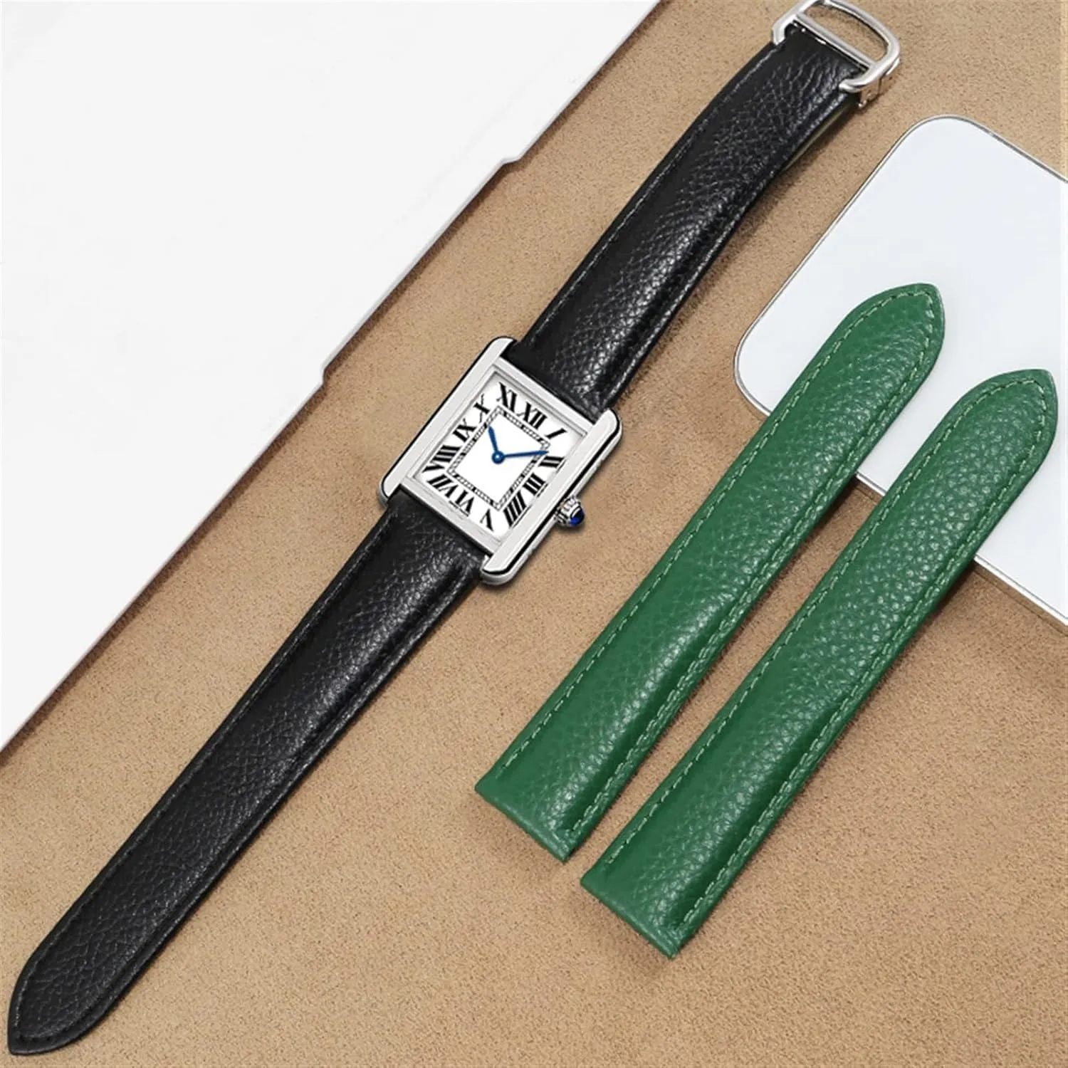 Strap Genuine Leather Soft Watch Bracelet Belt 20mm 22mm 23mm Watch Band for Cartier postgraduate token corpse obsolete Tank Solo Men Lady Deployant Clasp Watch 