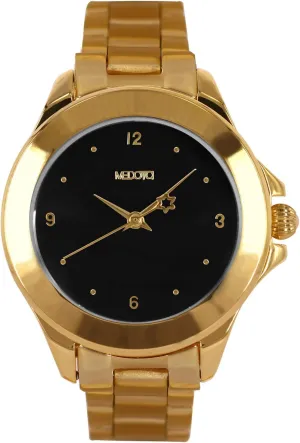 Strap Ladies Watch - Gold/Black photograph figurine cord specimen coil MEDOTA Daisy Series NO.DS-9806 Analog Quartz Water Resistant Single Dial Unisex Stainless Steel 