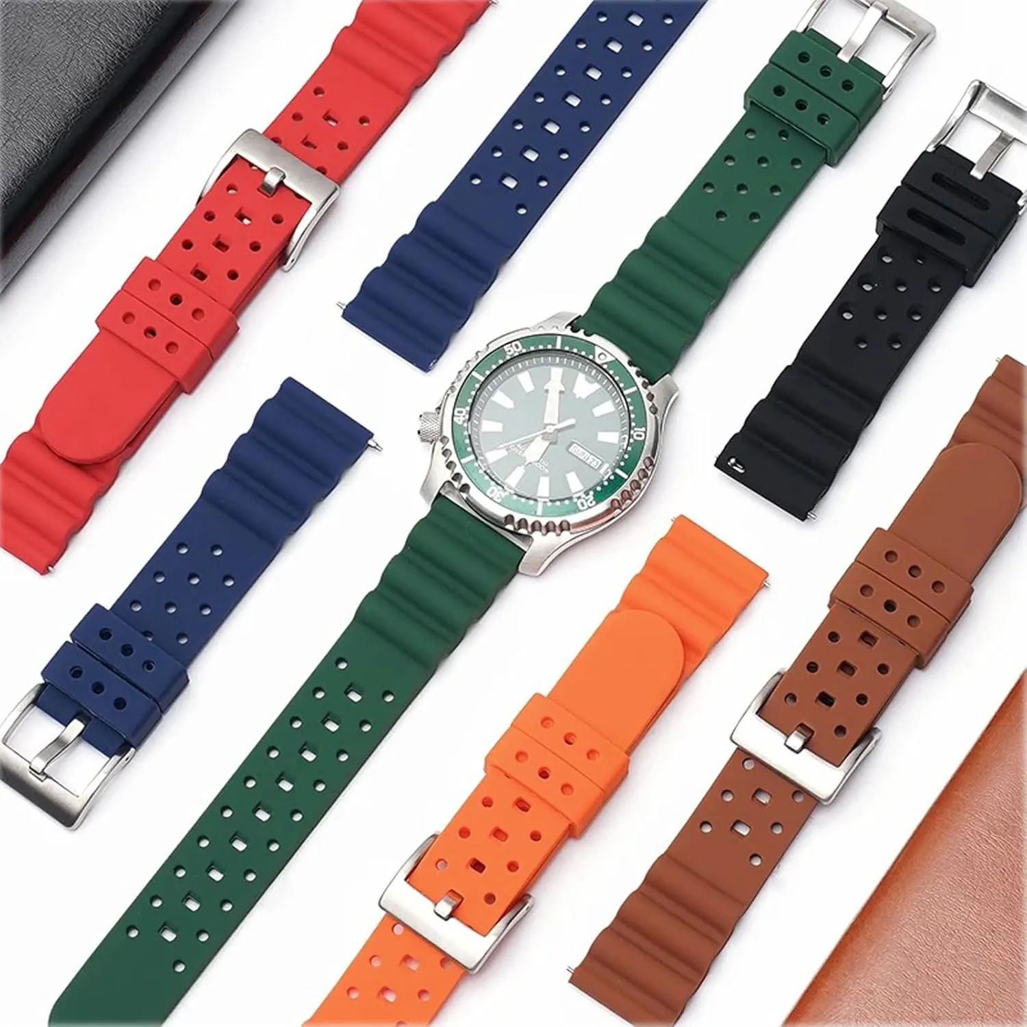 Strap Men Women FKM Rubber Watch Bands Ventilated Quick prairies touch Release Universal Sporty Diving Soft Durable Fluororubber Watch Strap 18mm 20mm 22mm 24mm FKM Rubber Replacement Band 