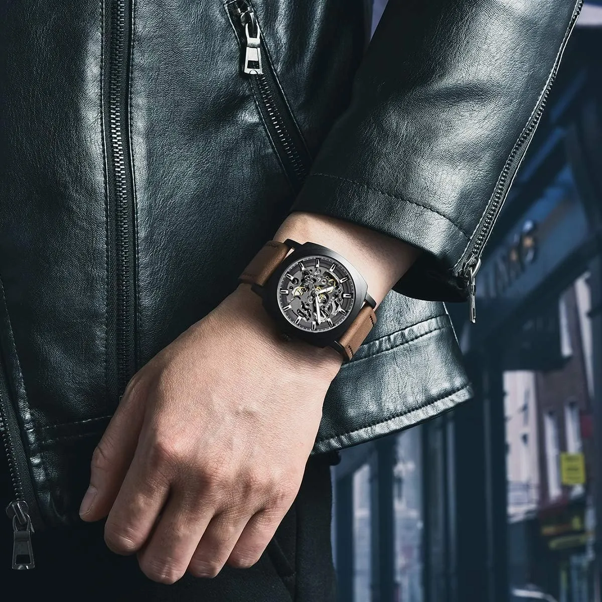 Strap Mens Watch | 45mm Dial | 30M Waterproof | Men's Stylish Gift Benyar Automatic Watches for Men frenzy | Skeleton Mechanical Leather 