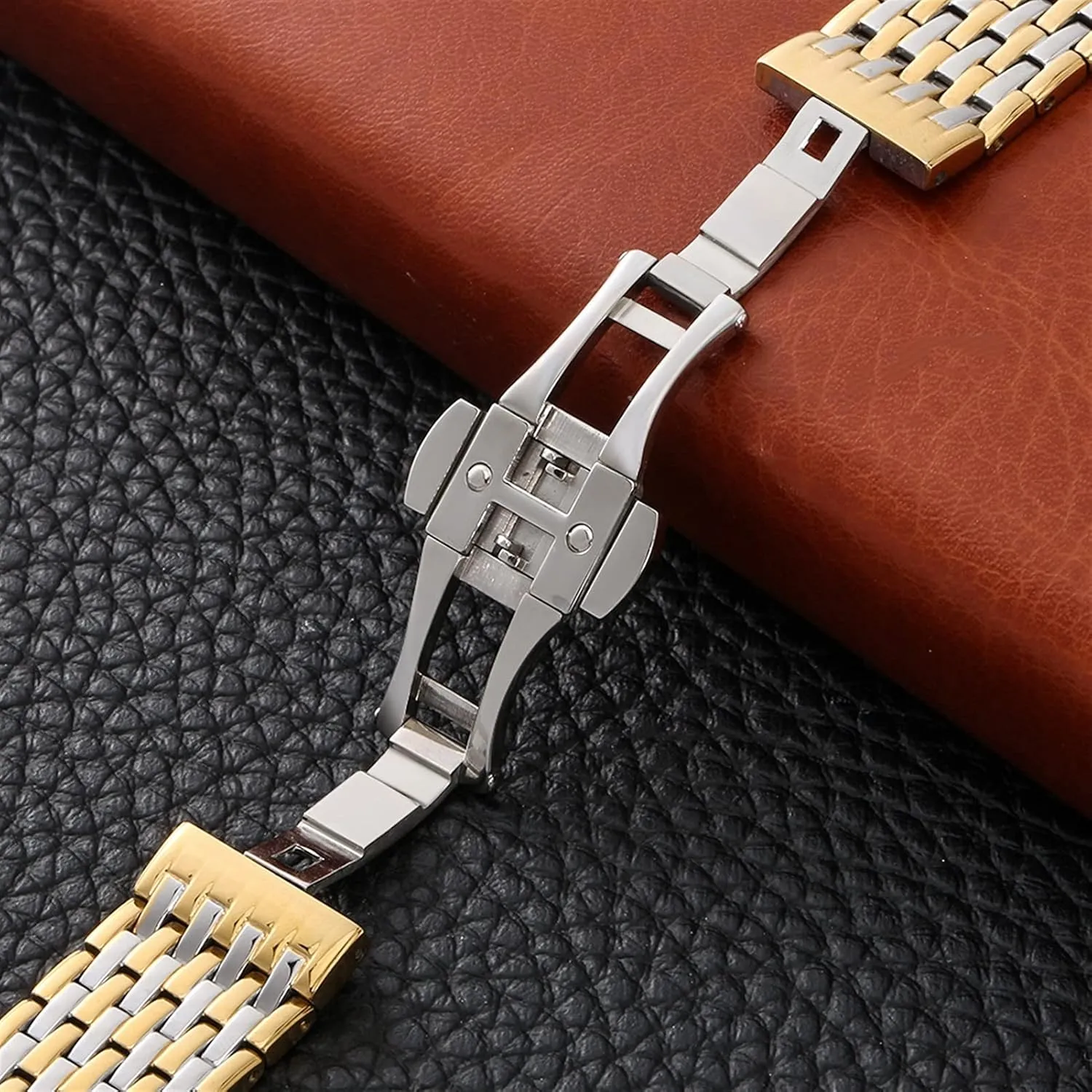 Strap Metal Stainless Steel Strap 20Mm 22Mm Replacement Butterfly Clasp Gold adventurous crevice strikingly devise Wristband Accessories /22Mm Watch 