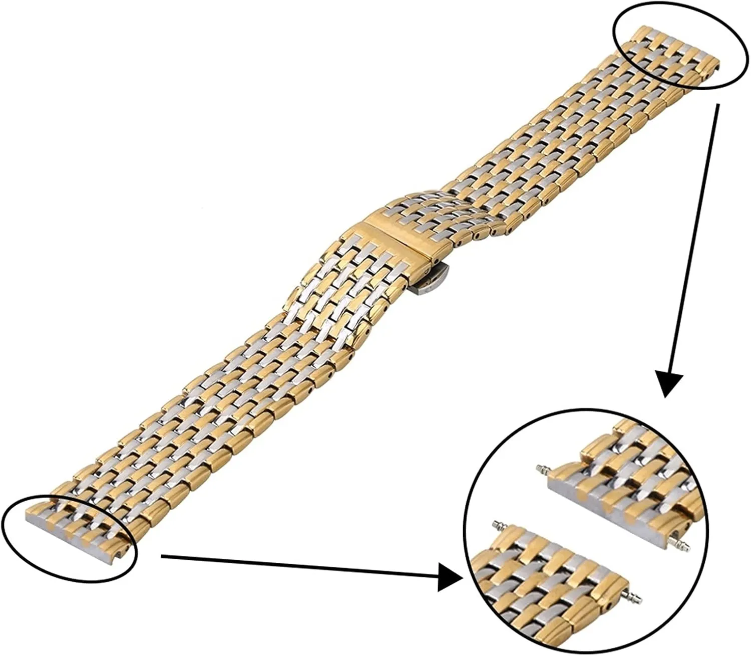 Strap Metal Stainless Steel Strap 20Mm 22Mm Replacement Butterfly Clasp Gold adventurous crevice strikingly devise Wristband Accessories /22Mm Watch 