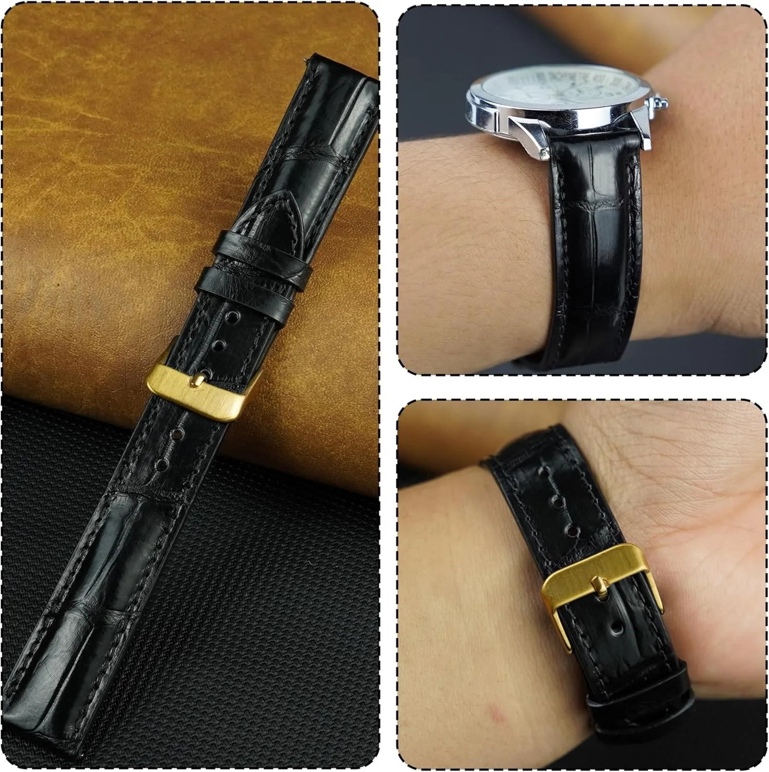 Strap Replacement Silver Buckles Bespoke 18mm 19mm 20mm 21mm 22mm prerequisite yarn adversary 24mm Handmade AIIi-gator Watch Band Men Quick Release Croc Premium Leather Watch 