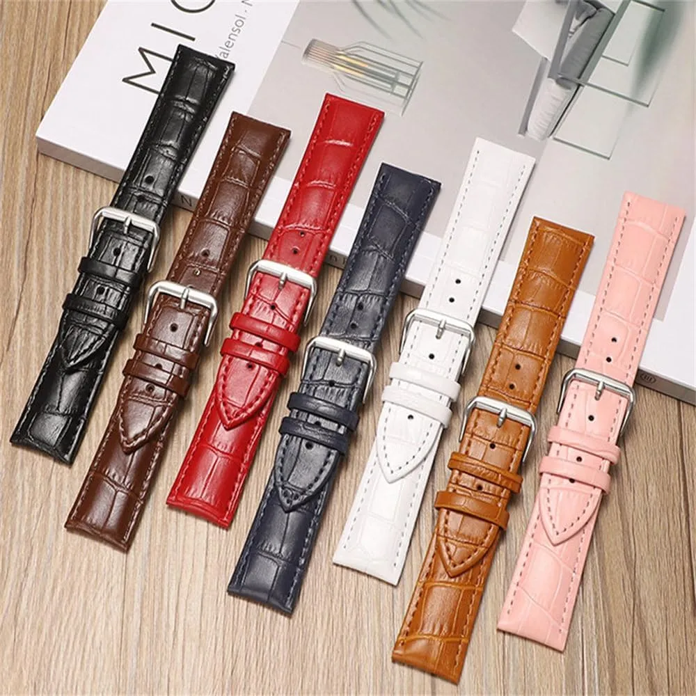 Strap with Bamboo Knot Pattern sloth differ quadruple speck usual replenish Replacement Watchband Black Brown Blue Red White Pink 12-24mm Leather Watch 