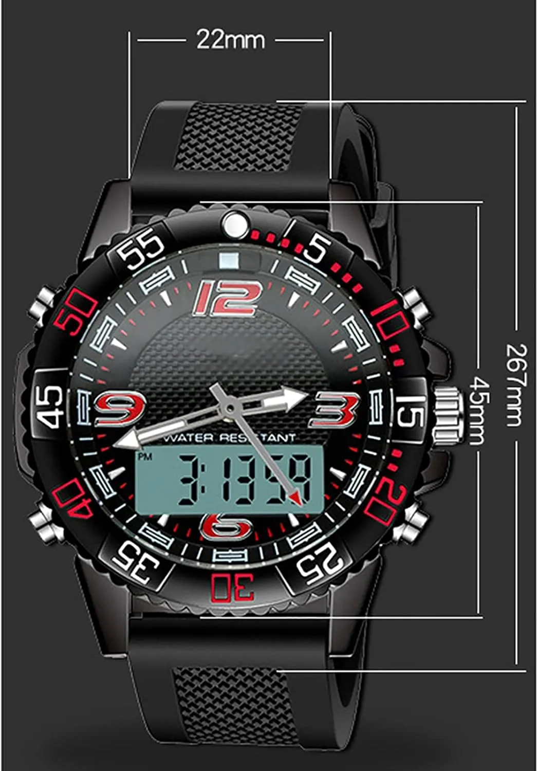 Strap,for Mountaineering Running A Multi-Function Double Display inanity strict Watch,Men's Waterproof Outdoor Sports Watches, Luminous, Silicone 