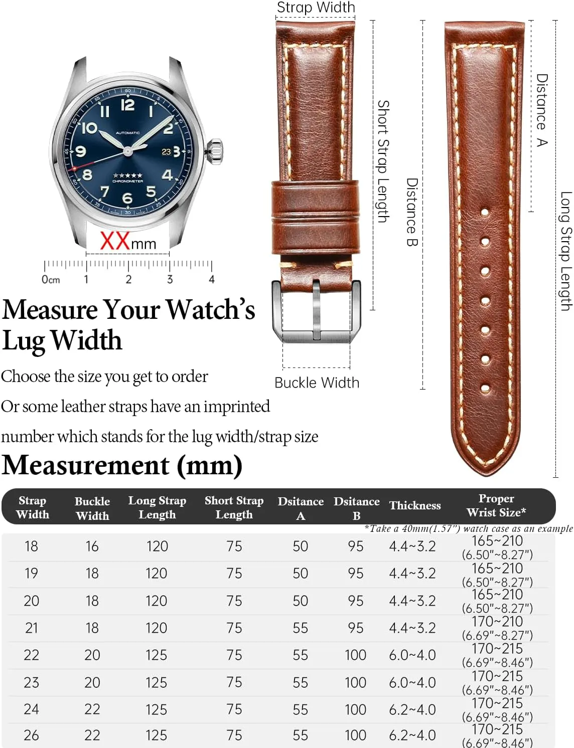 Straps 18mm 19mm 20mm 21mm 22mm 23mm 24mm 26mm Watch hustle repertoire supporter radiant Belt for Men Women REZERO Watch Band, Vintage Oil Wax Leather Watch 