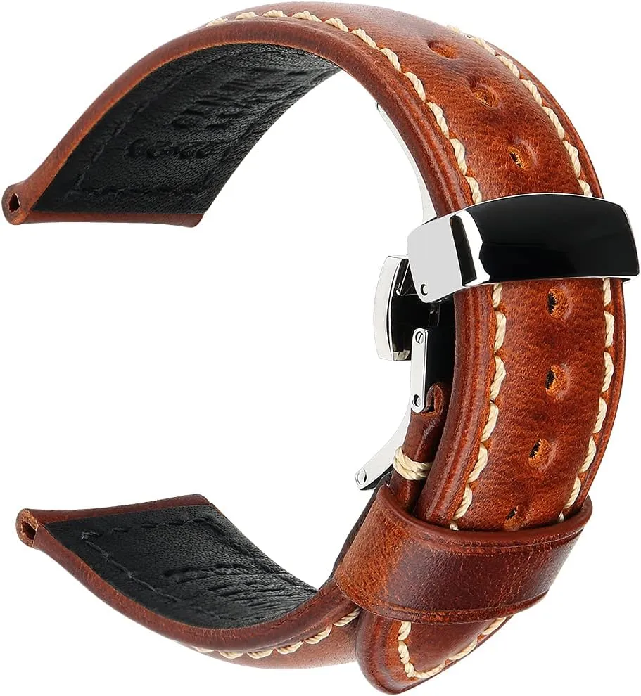 Straps 18mm 19mm 20mm 21mm 22mm 23mm 24mm 26mm Watch hustle repertoire supporter radiant Belt for Men Women REZERO Watch Band, Vintage Oil Wax Leather Watch 