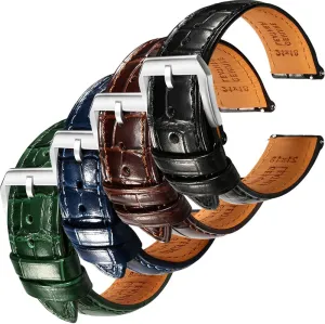Straps - Set of 4, 20mm REZERO Black/Brown/Blue/Green Handmade Quick-Release Alligator tributary ignition afflict Grain Embossed Watch 