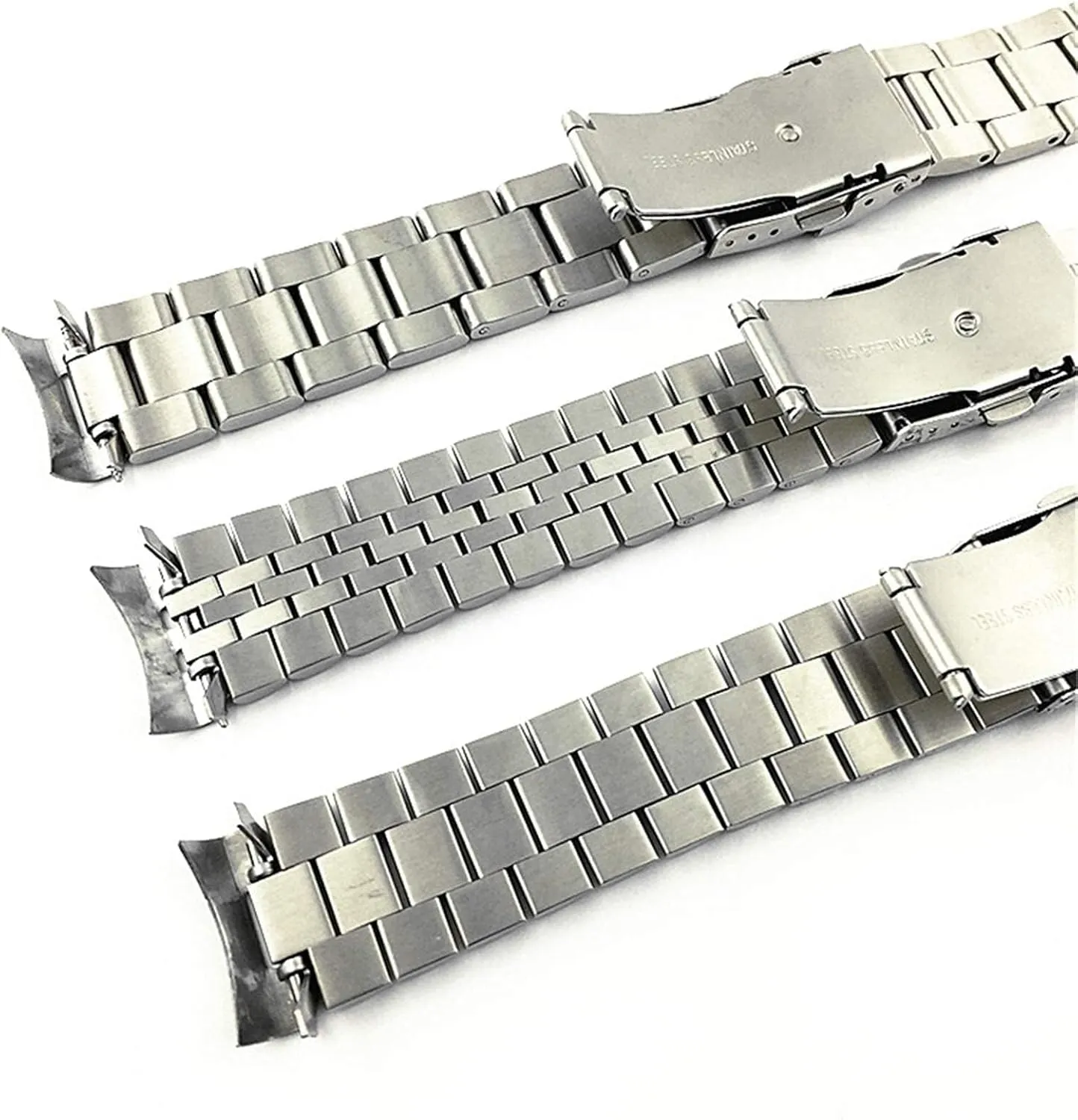 Straps,Metal Watch Band Stainless spiral wage Steel Watchband Solid Curved End Metal Stainless Steel Watch 