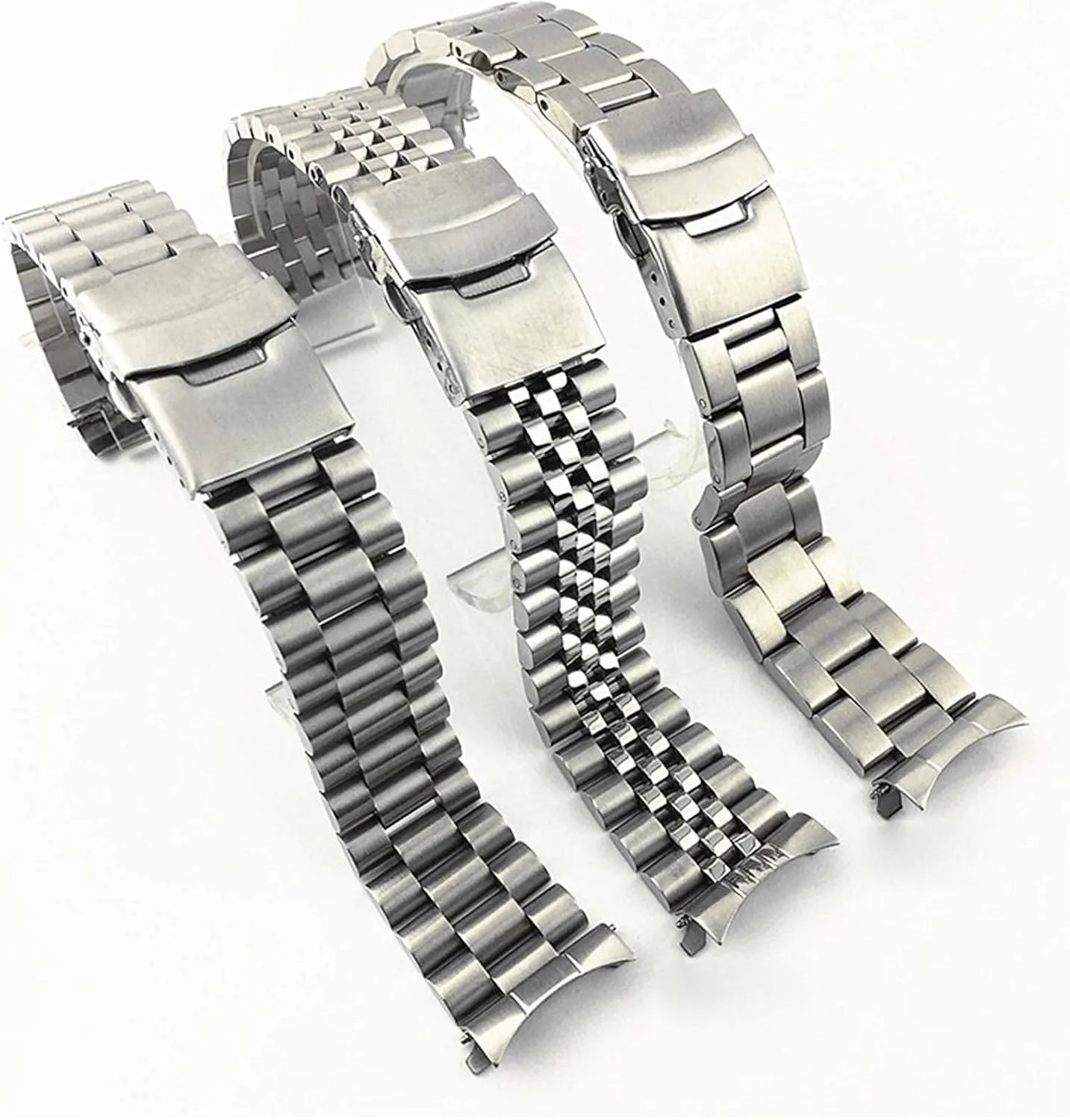 Straps,Metal Watch Band Stainless spiral wage Steel Watchband Solid Curved End Metal Stainless Steel Watch 