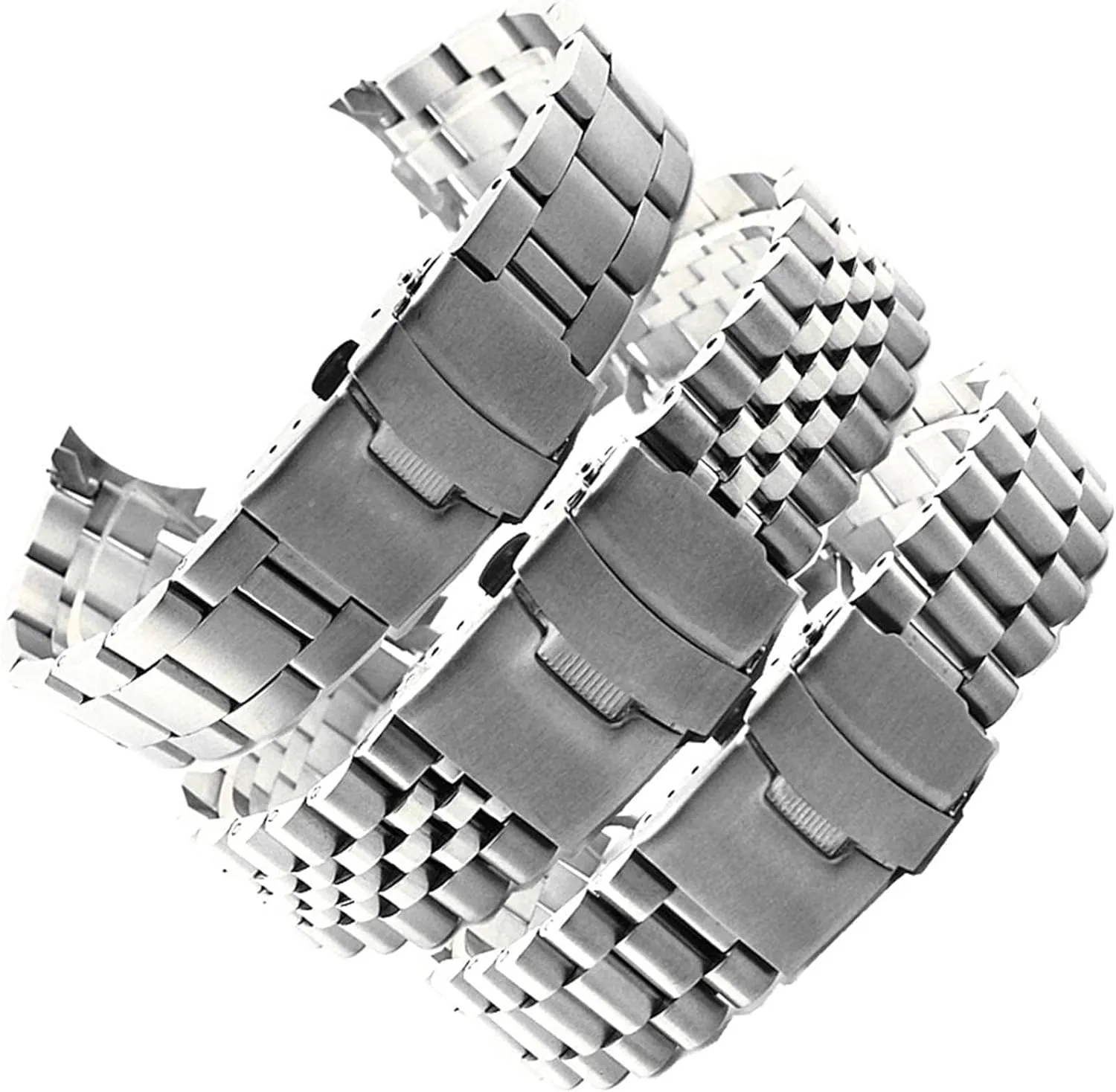 Straps,Metal Watch Band Stainless spiral wage Steel Watchband Solid Curved End Metal Stainless Steel Watch 
