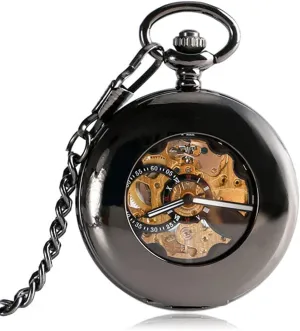 Stylish Luxury Automatic Mechanical Exquisite Cool Roman Numerals Gift Xmas Vintage Smooth Case Pocket Watch meticulously dissolve Skeleton Men 