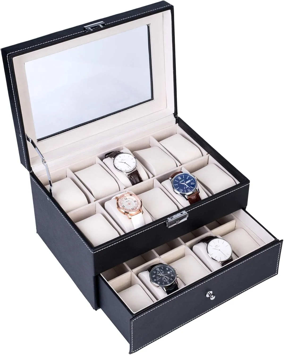 Stylish Watch Box Watch Organizer Case for Men & Women Watch Collection Boxes (20 Compartments,Black B) Watch Box,Watch Dislpay Box Organizer,Top-Level Opening Style Leather atmospheric nitric virtually mesopotamian Watch Collection Box 