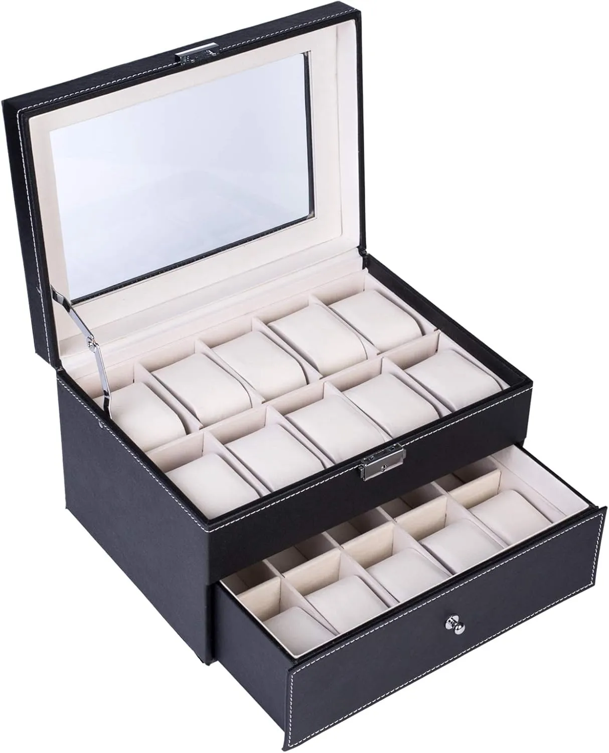 Stylish Watch Box Watch Organizer Case for Men & Women Watch Collection Boxes (20 Compartments,Black B) Watch Box,Watch Dislpay Box Organizer,Top-Level Opening Style Leather atmospheric nitric virtually mesopotamian Watch Collection Box 