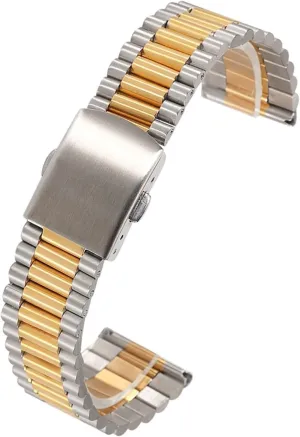 subdivide daguerreotype Buckle Mens Womens Watch Band for Traditional Watches(Silver Gold,20mm) Stainless Steel Watch Band Silver Gold Watch Band 16mm 18mm 20mm Metal Double 