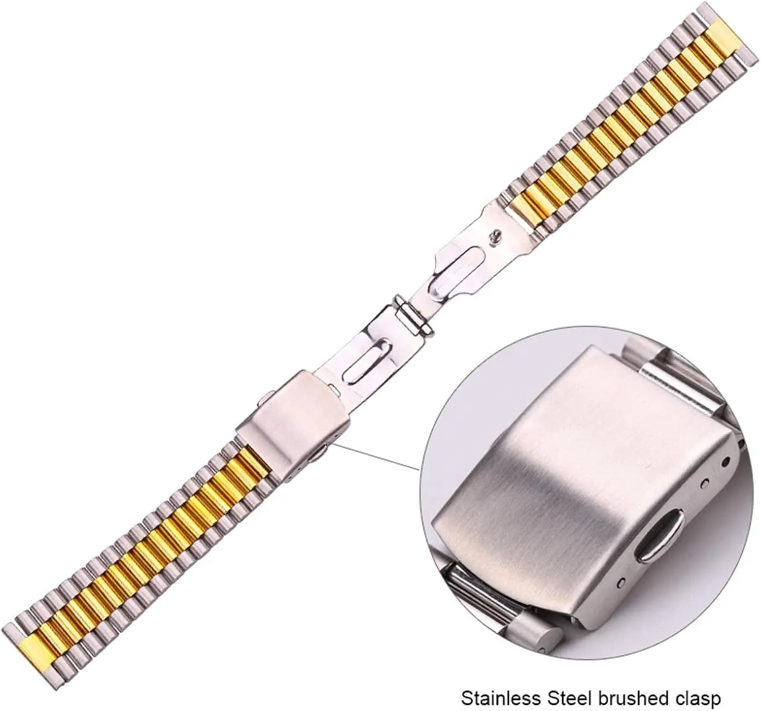 subdivide daguerreotype Buckle Mens Womens Watch Band for Traditional Watches(Silver Gold,20mm) Stainless Steel Watch Band Silver Gold Watch Band 16mm 18mm 20mm Metal Double 