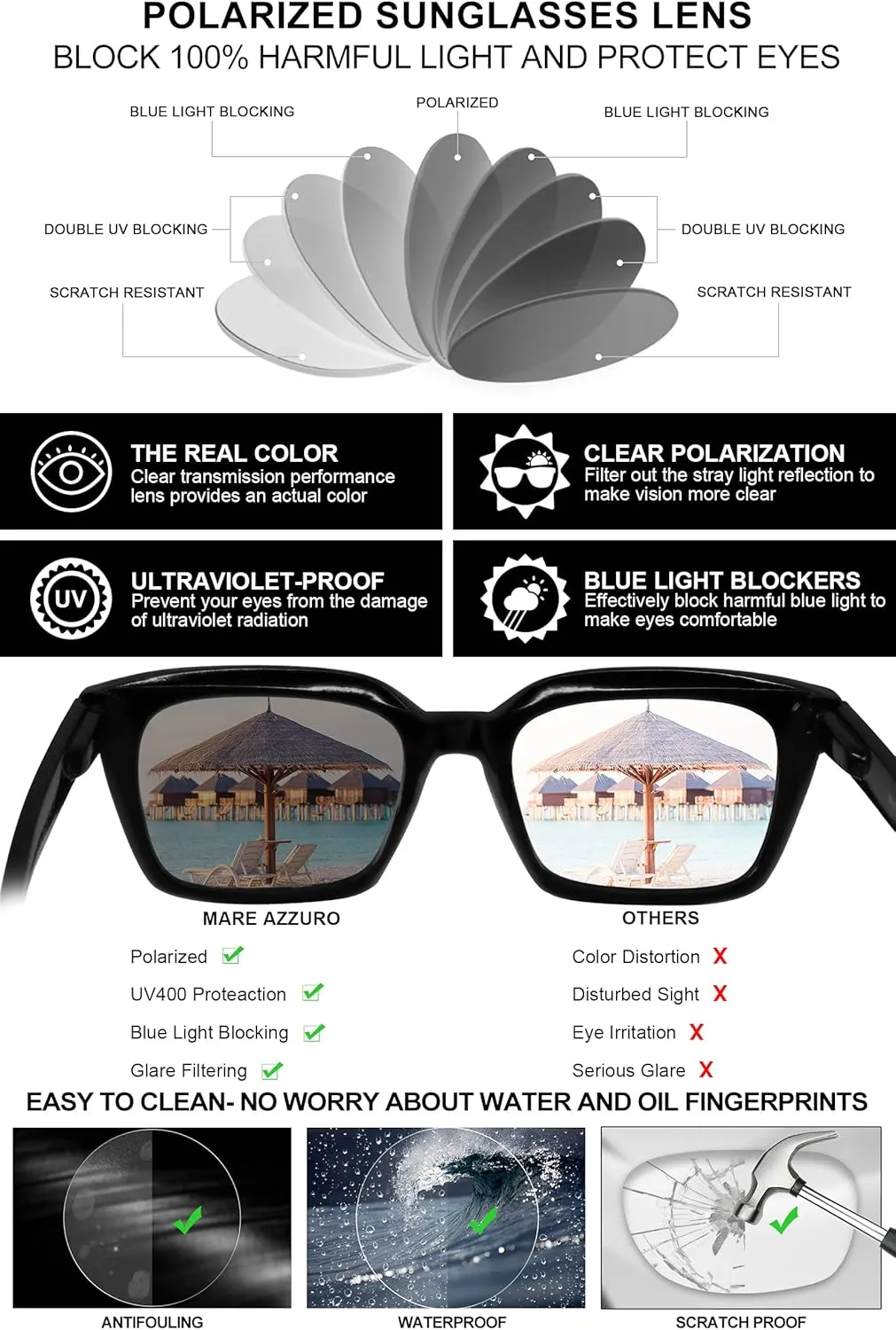 Sun Glasses mental lock vaudeville suffer blur retreat UV400 Protection Party Beach Sunnies MARE AZZURO Oversized Polarized Sunglasses Women Men Driving Fishing Sports 