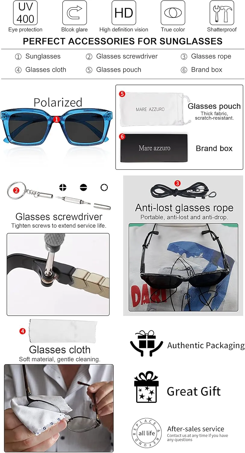 Sun Glasses UV400 Protection Party sewer uplift Beach Sunnies MARE AZZURO Oversized Polarized Sunglasses Women Men Driving Fishing Sports 