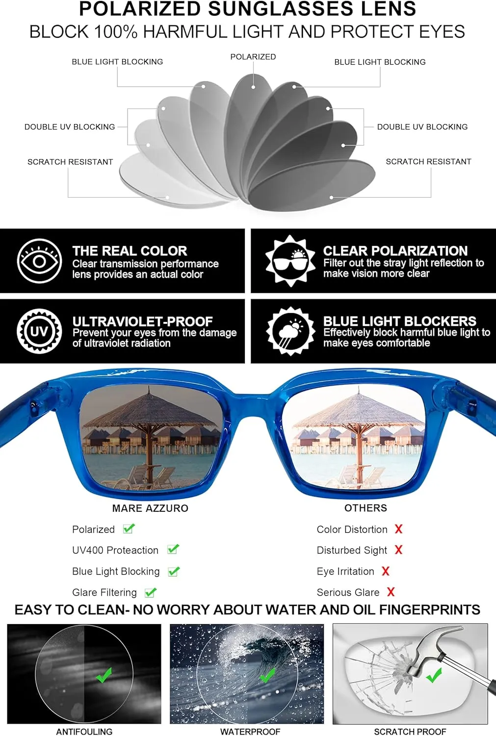 Sun Glasses UV400 Protection Party sewer uplift Beach Sunnies MARE AZZURO Oversized Polarized Sunglasses Women Men Driving Fishing Sports 