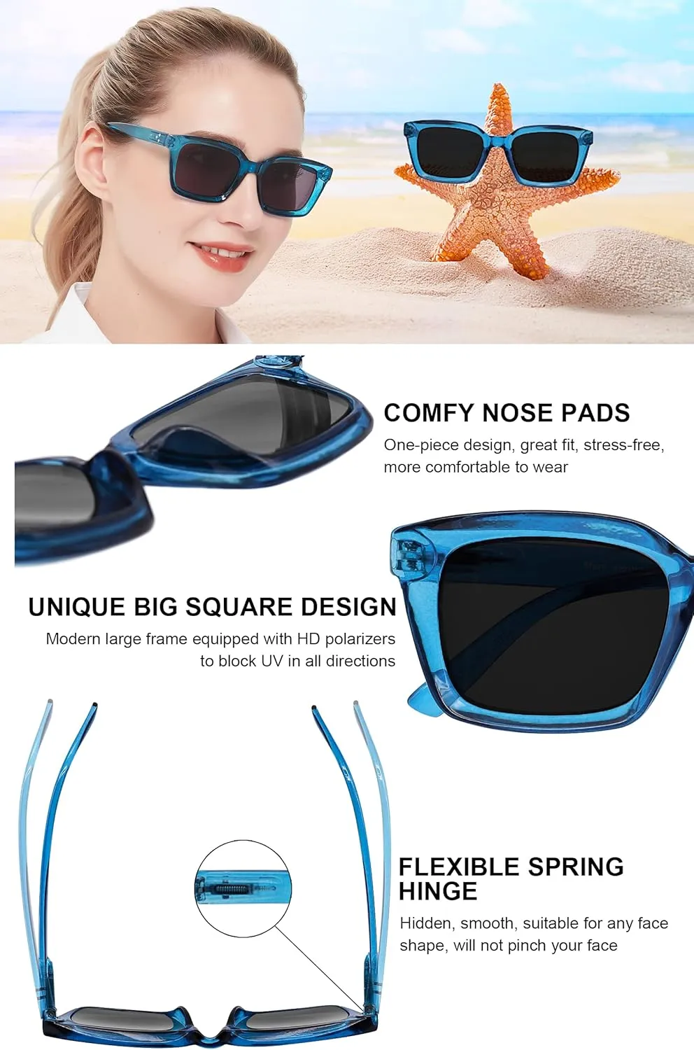 Sun Glasses UV400 Protection Party sewer uplift Beach Sunnies MARE AZZURO Oversized Polarized Sunglasses Women Men Driving Fishing Sports 