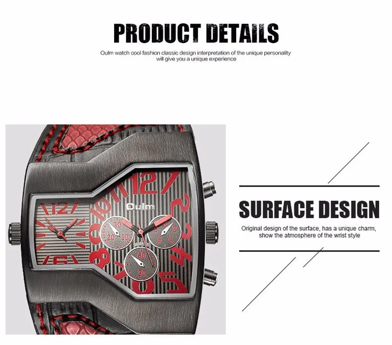 Super Cool Oulm Brand Men Quartz Watches Double Time Show Snake Band Casual Men Sports Watches Male Military Clock