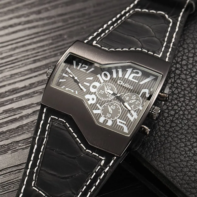Super Cool Oulm Brand Men Quartz Watches Double Time Show Snake Band Casual Men Sports Watches Male Military Clock