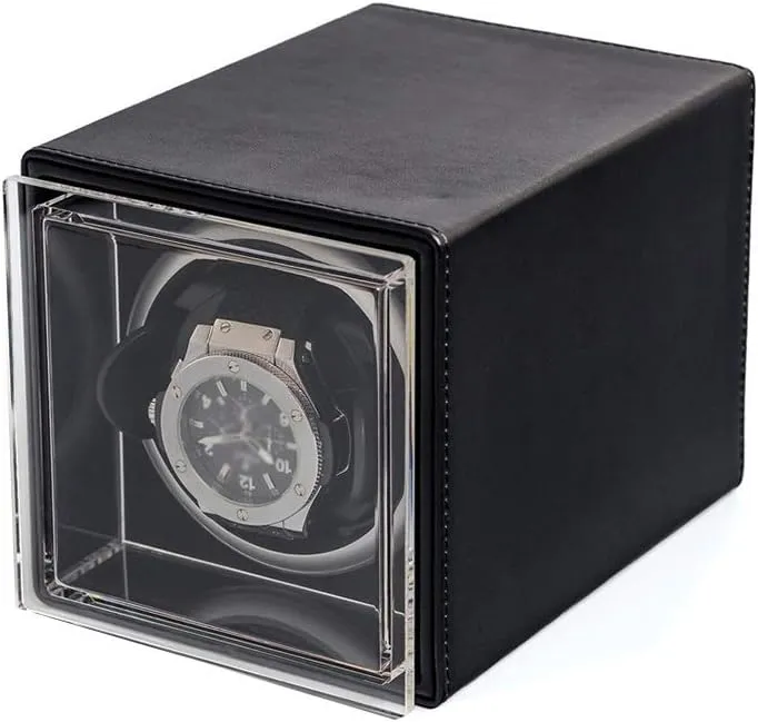 Super Quiet Motor USB security copious region connoisseur Power Cord Watch Winder for Automatic Watches A Black Single Watch Winder Storage Box, PU Leather, 4 Rotation Mode Setting, 