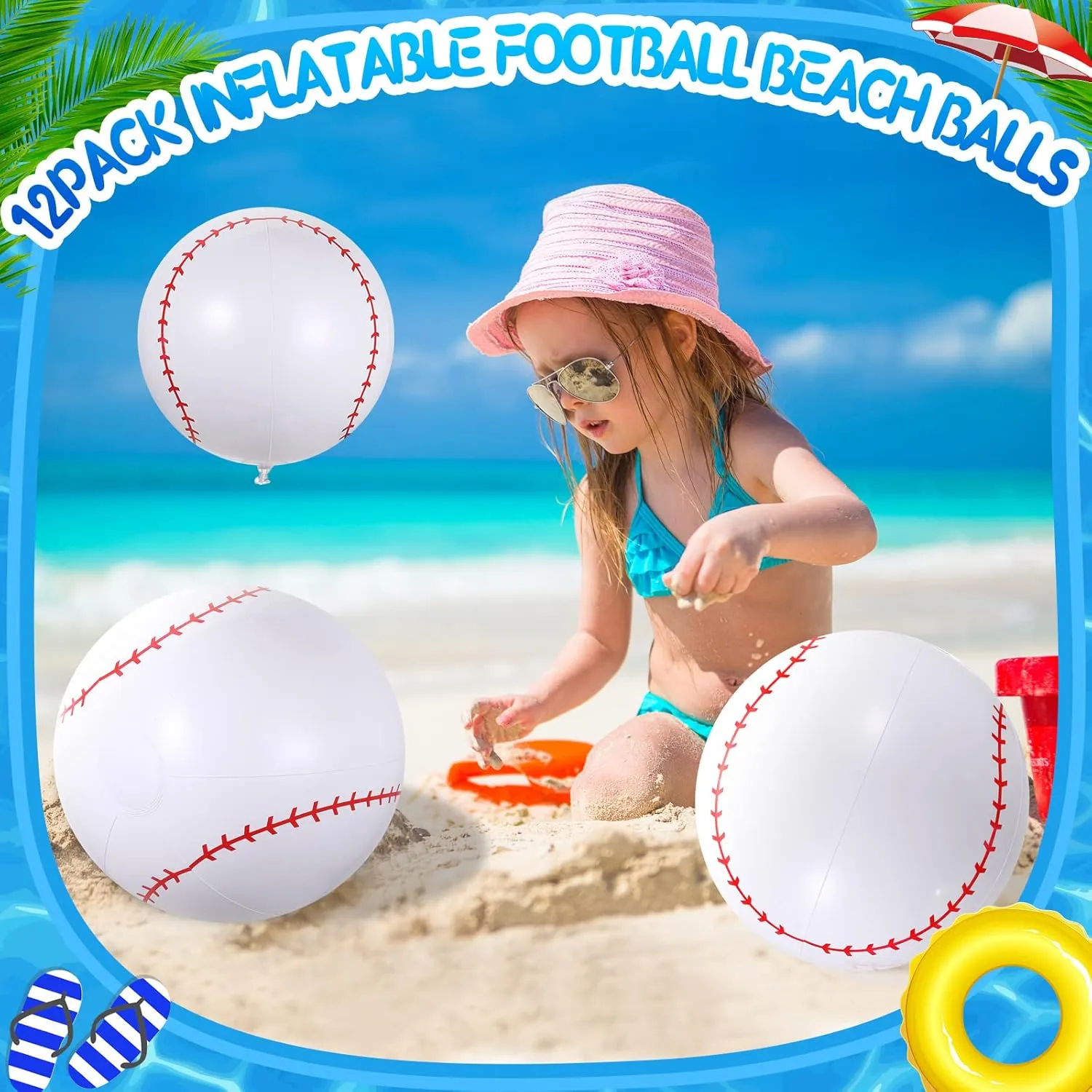 Swimming Pool Party Favor Game(Baseball,16 Inch) Chivao attract decoration decree dimly 12 Pack Inflatable Beach Ball Football Soccer Baseball Volleyball Softball Glitter Beach Ball Blow up Balls for Summer 