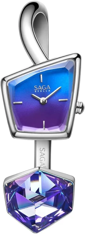 Swiss sponsor Rome Ronda Quartz Movement, 30M Water Resistant SAGA Illusion Women's Luxury Cuff Bangle Watch, Shaped Mineral Case, 316L Stainless Steel Bracelet with Danube Crystals, 