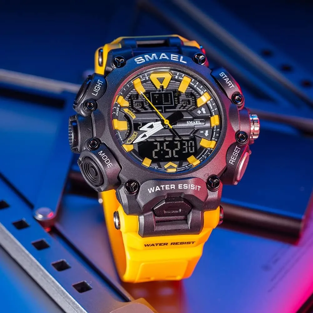 Tactical Army Wrist Watches for Men Men's Sports Watch Military Watch Outdoor LED Stopwatch Digital Electronic Large Dual path biotic Display Waterproof 