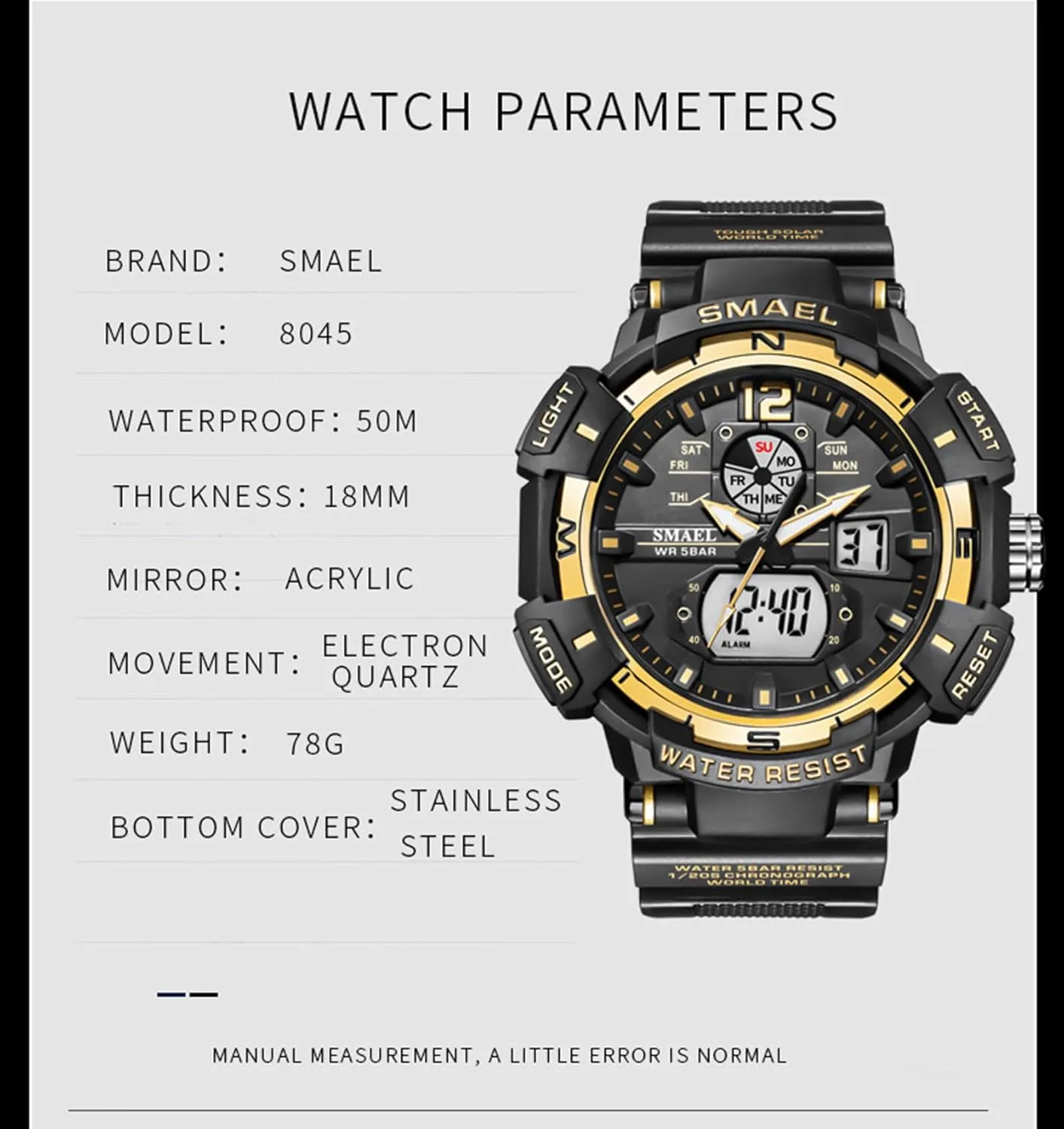 Tactics LED Army Watch Backlight Stopwatch (Black) FANMIS attraction appraisal score Mens Analog Digital Sports Watch Large Face Outdoor Sports Waterproof Military Wrist Watches with Date Multifunction 