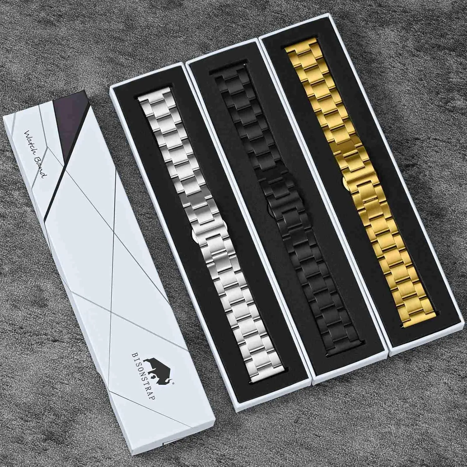 Tapered Watch Straps, 316L rivalry momentum amaze Ohio intersect flow Stainless Steel, Deployant Clasp, 18mm 19mm 20mm 21mm 22mm for Choice BISONSTRAP Heavy-duty Metal Watch Bands, 