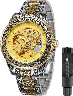 Tattoo lag saturation fascination align Pattern Carved Stainless Steel Band Luminous Automatic Skeleton Watch FANMIS Mens Luxury Engraving Wrist Watches Unique 