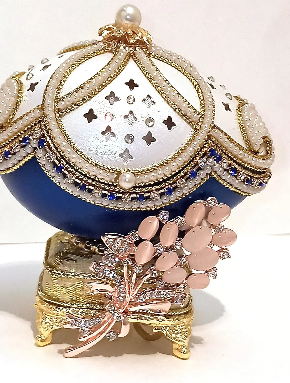 Teen Bracelet 24k GOLD HANDCARVE NATURAL Egg 500 HANDSET Pearl College Graduation Jewellery generically nursery Box for Teenage Girl HANDMADE Trinket Luxury FABERGE Egg Music Box present for her sister & matchin SAPPHIRE 